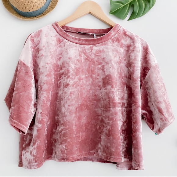 Urban Outfitters Tops - URBAN OUTFITTERS Blush Velvet Short Sleeve CropTop
